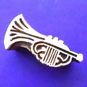Trumpet Hand Carved Instrument Wood Stamp Printing  Block for pottery clay textile fabric