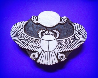 Ancient Egyptian Winged Scarab Stamp Hand Carved wood Fabric Textile Indian Print Block