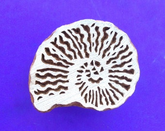 Sea Shell Spiral Wood Stamp Hand Carved Fabric Textile Indian Print Block A301