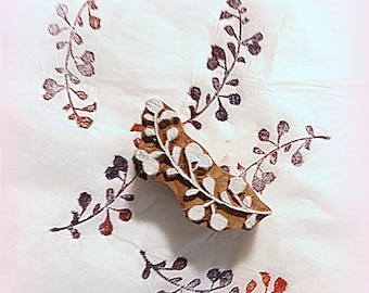 Sprig Leaf Flower Vine Hand Carved Wood Nature Pottery Stamp Clay Textile Printing Block