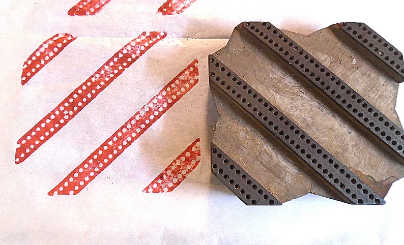 Diagonal Lines Antique Vintage Large Wood Textile Clay pottery Stamp Hand Carved Old Indian Print Block BOX 2
