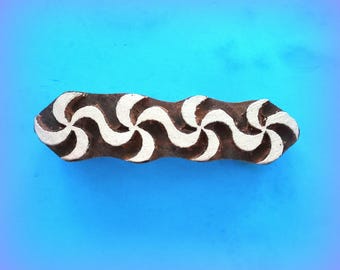 Spiral Swirl Border Wood Stamp Hand Carved Indian Print Block (B28)