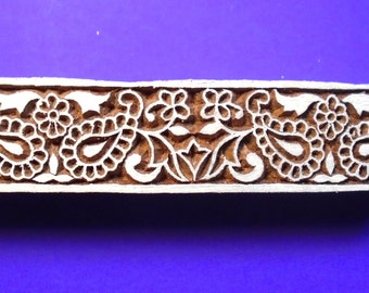 Paisley Floral Border Stamp Wood  Hand Carved Textile Fabric Clay Indian Print Block