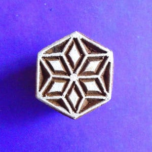 Stjärna Hexagon Handskuren Trä Textil Lera Tyg Keramik Henna Stämpel Indiskt Tryck Block SM130