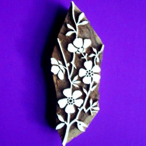 Realistic Flower Vine Stalk Branch Hand Carved Wood Stamp Clay Textile Border Indian Print Block