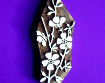Realistic Flower Vine Stalk Branch Hand Carved Wood Stamp Clay Textile Border Indian Print Block
