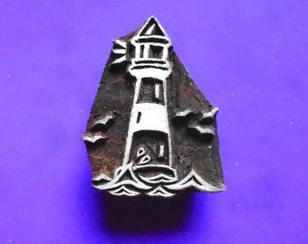 Pieczątka latarni morskiej, ręcznie rzeźbiona, marynistyczna, oceaniczna, drewniana, ceramiczna, gliniana, druk indyjski