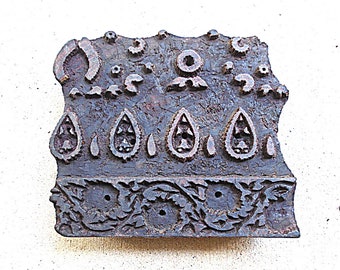 Antique Vintage Large Wood Texile Clay Floral Stamp Hand Carved Old Indian Print Block (V21)