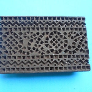 Antique Vintage Large Wood Geometric Tribal  Texile Clay Border Stamp Hand Carved Old Indian Print Block v196