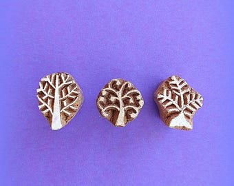 Small Trees set of 3 Hand Carved Wood Stamps for Pottery Clay Fabric Textile paper