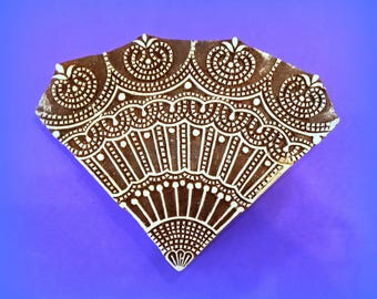 Corner Fan Stamp Traditional Indian Large Wood block  Pottery  Hand Carved Fabric Textile  Print Block