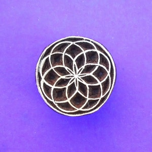Flower of Life Round Wood Stamp Hand Carved Fabric Textile Indian Print Block