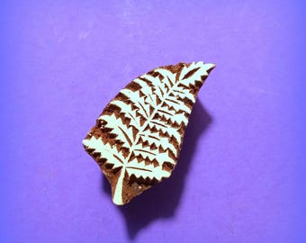 Fern Leaf Hand Carved Indian Print Block Wood Fabric Textile Clay Pottery Stamp