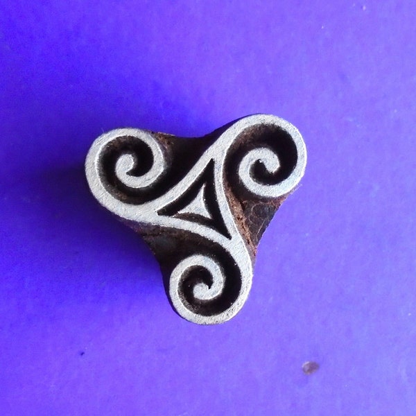 Swirl Sprial Wave Hand Carved Stamp Triskelion Celtic Symbol Pottery Clay Textile Fabric Wood  Indian Print Block