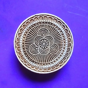 Hand Carved Large 3 inch Geometric Round Fabric Textile Wood Stamp Indian Print Block