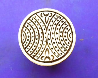 Round Wood Abstract Henna Stamp Indian Clay Textile Fabric Printing Block
