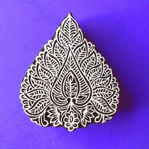Hand Carved Art Nouveau Spade Wood Stamp Indian Print Block