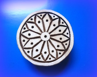 Geometryczny okrągły kwiat, drewniany stempel, ręcznie rzeźbiona ceramika, henna, batik, tkanina, indyjski blok drukarski