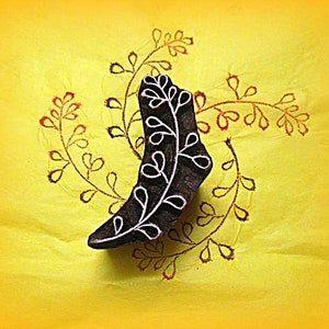 Sprig Leaf Flower Vine Hand Carved Wood Nature Pottery Stamp Clay Textile Indian Print Block