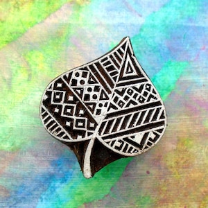 Geometric Leaf Wood Stamp Hand Carved for Pottery Fabric Textile Henna Tribal Design Indian Print Block