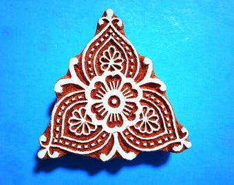 Hand Carved Floral Triangle stamp for Textile Clay Fabric Pottery Batik printing block