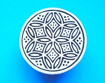 Geometryczny okrągły stempel z drewna, 3 cale, ręcznie rzeźbiony, tkanina, indyjski blok drukarski