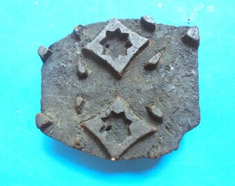 Antique Vintage Wood Tribal Diamond Geometric Texile Clay Border Stamp Hand Carved Old Indian Printing Block V151