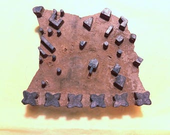 Abstract Antique Vintage Large Wood Texile Clay Stamp Hand Carved Old Indian Print Block