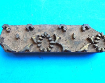 Antique Vintage Large Wood Flower Texile Clay Border Stamp Hand Carved Old Indian Printing Block V114