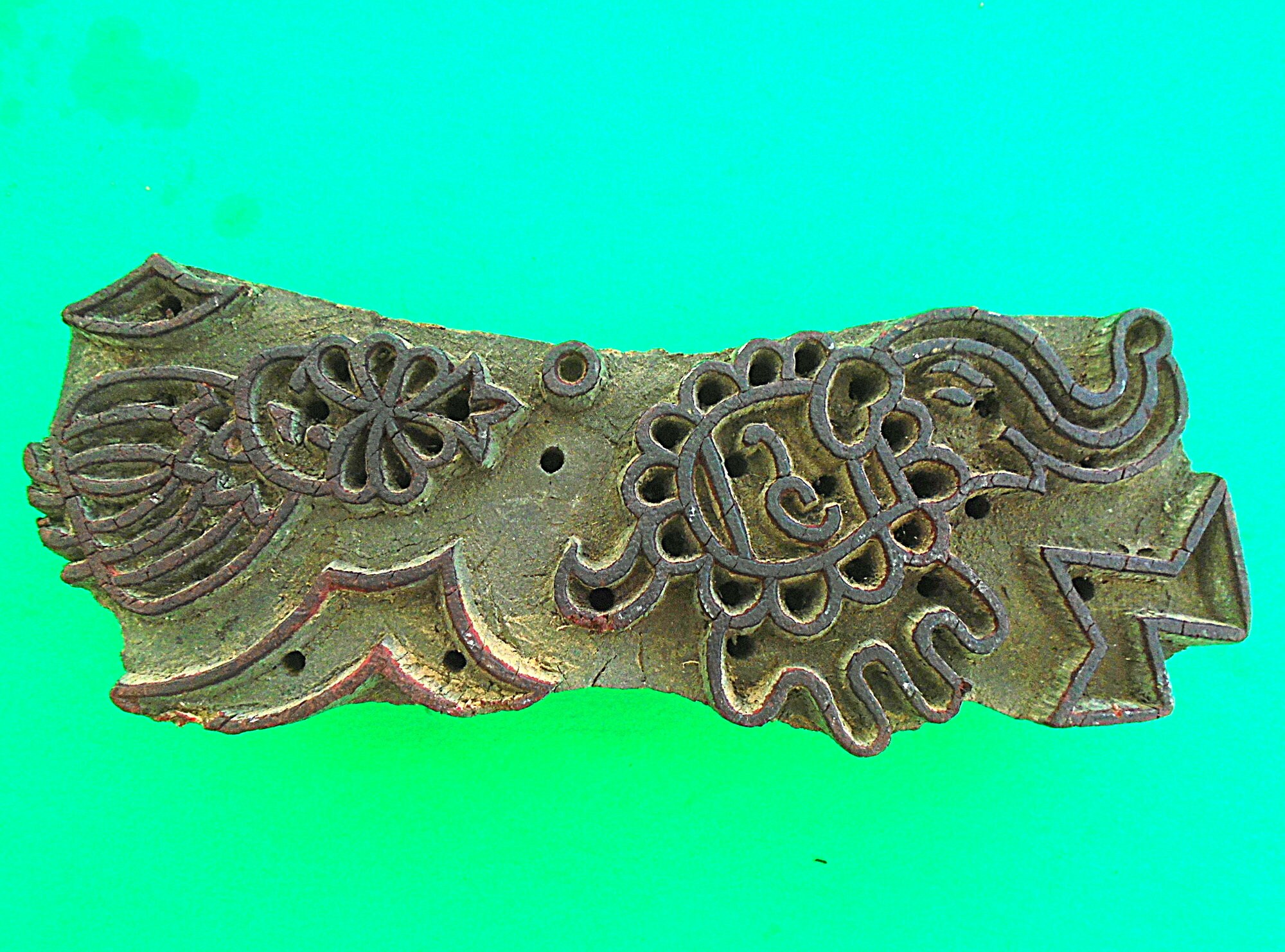 【インド更紗の版木】1930s木版スタンプ木彫古道具アンティークインテリアサリー骨董古美術プリミティブ判子古木シャビー古布印刷額縁 バティックスタンプ アンティーク ヴィンテージ 大型木製テキスタイル