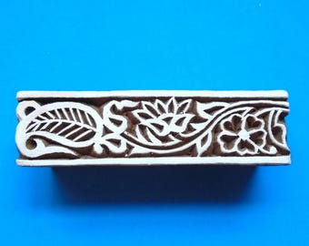 Paisley Floral Leaf Border Stamp Wood Hand Carved Textile Fabric Clay Pottery Indian Print Block