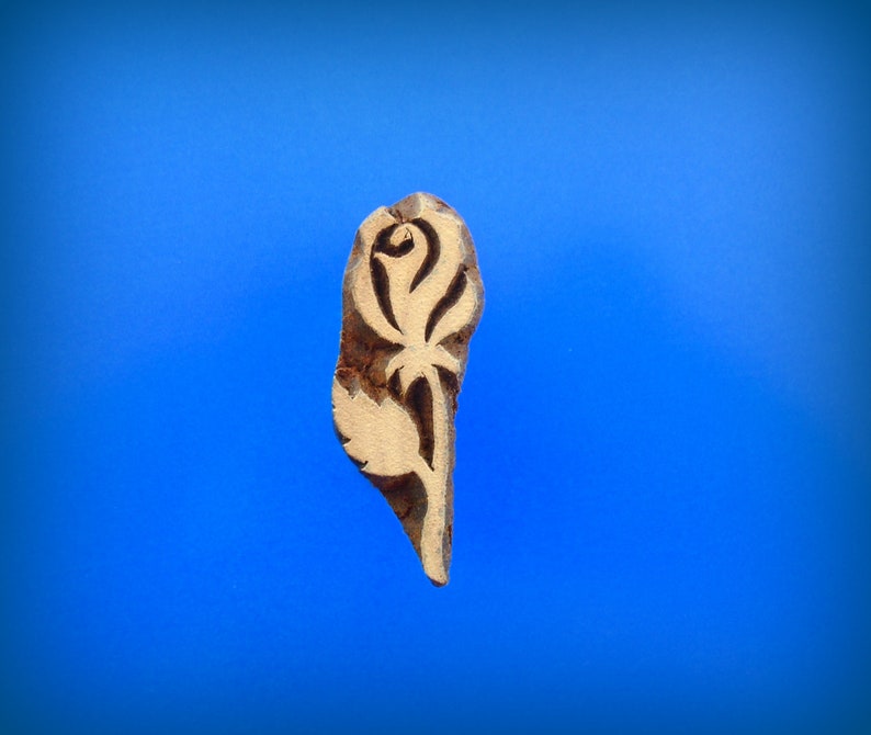 Rose Stalk Flower Hand Carved Floral Wood Fabric Textile Clay Stamp Indian Print Block 169