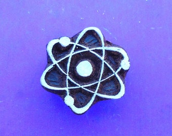 Atom Science Wood Pottery Textile Fabric Clay Stamp Indian Round Print Block