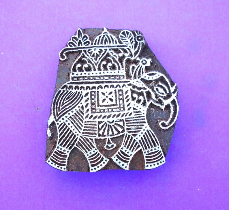 Large Elephant Hand Carved Wood Stamp Animal Indian Print Etsy