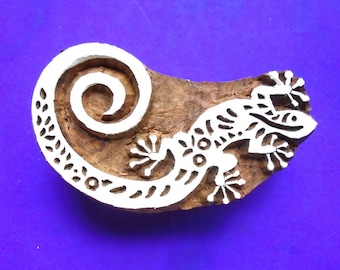 Lizard Gecko Hand Carved Traditional Indian Wood Stamp Fabric Textile Clay Pottery Print Block