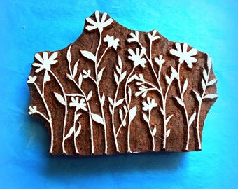 Wildflowers wood stamp Hand Carved Wild flowers Clay Pottery Fabric Textile Floral Indian Print Block