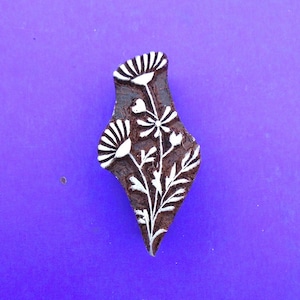 Daisy Flower Stalk Hand Carved Wood Stamp Clay Textile Indian Print Block--FL106