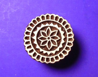 Flower Wood Stamp Indian Round Pottery Henna Clay Printing Block