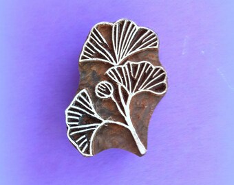 Hand Carved Ginko Leaf Stalk Wood Printing Block for Pottery Clay Textile Batik Fabric