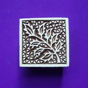 Leaf Hand Carved Square Wood Fabric Textile Stamp Indian Print Block (SQ16)