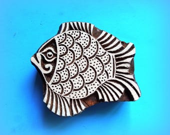 Fish Hand Carved Wood Stamp Textile Fabric Pottery Batik Printing Block