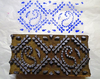 Vintage Floral Paisley Indian Printing Block Antique  Border Wood Batik Pottery Stamp Hand Carved Old  (VBX4)