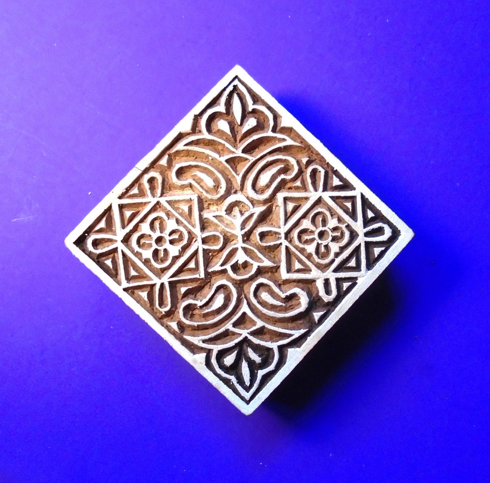 Hand Carved Square Wood Stamp Indian Print Block A56 Etsy