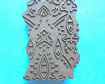 Antique Vintage Large Wood Abstract Texile Clay Border Stamp Hand Carved Old Indian Print Block V148