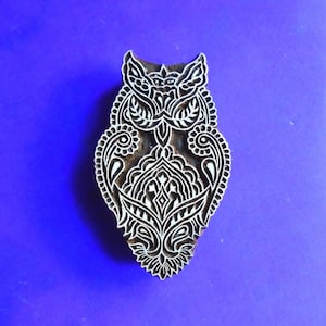 Owl Large Hand Carved  Wood Stamp Textile Pottery Indian Print Block