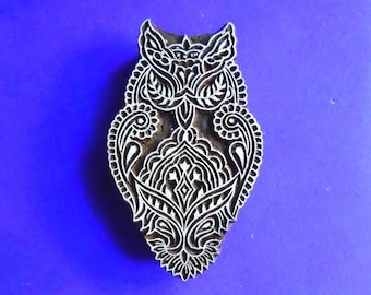Owl Large Hand Carved  Wood Stamp Textile Pottery Indian Print Block