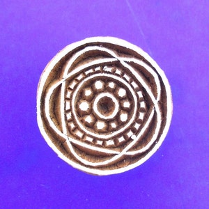Round  Geometric Circle Wood Stamp Hand Carved Fabric Clay Textile Pottery Indian Print Block