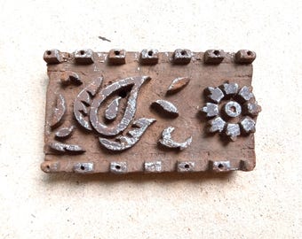 Vintage Floral Paisley Indian Printing Block Antique  Border Wood Batik Pottery Stamp Hand Carved Old  (VBX3)