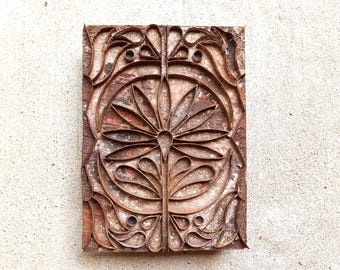 Brass Antique Vintage Hand Carved Rare Wood Stamp Indian Printing Block (VBX3)