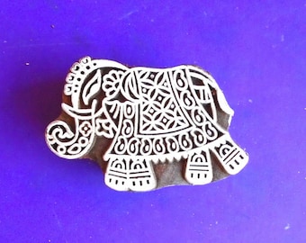 Pottery Stamp Elephant Carved Wood Textile Fabric Indian Printing Block